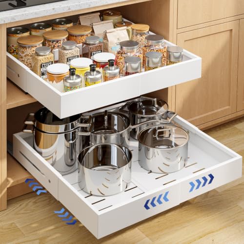 Kitsure Pull Out Cabinet Organizer - 2 Pack(12.6"-21" D x 12"-20.4" W) Expandable Sliding Cabinet Shelves, Smooth Glide Drawer Organizer, Kitchen & Pantry Storage, Framed & Frameless Cabinets