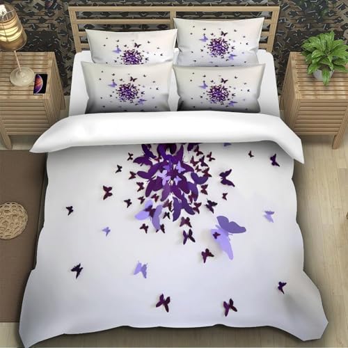 Housse de couette papillon violet lit simple 135x200 ado