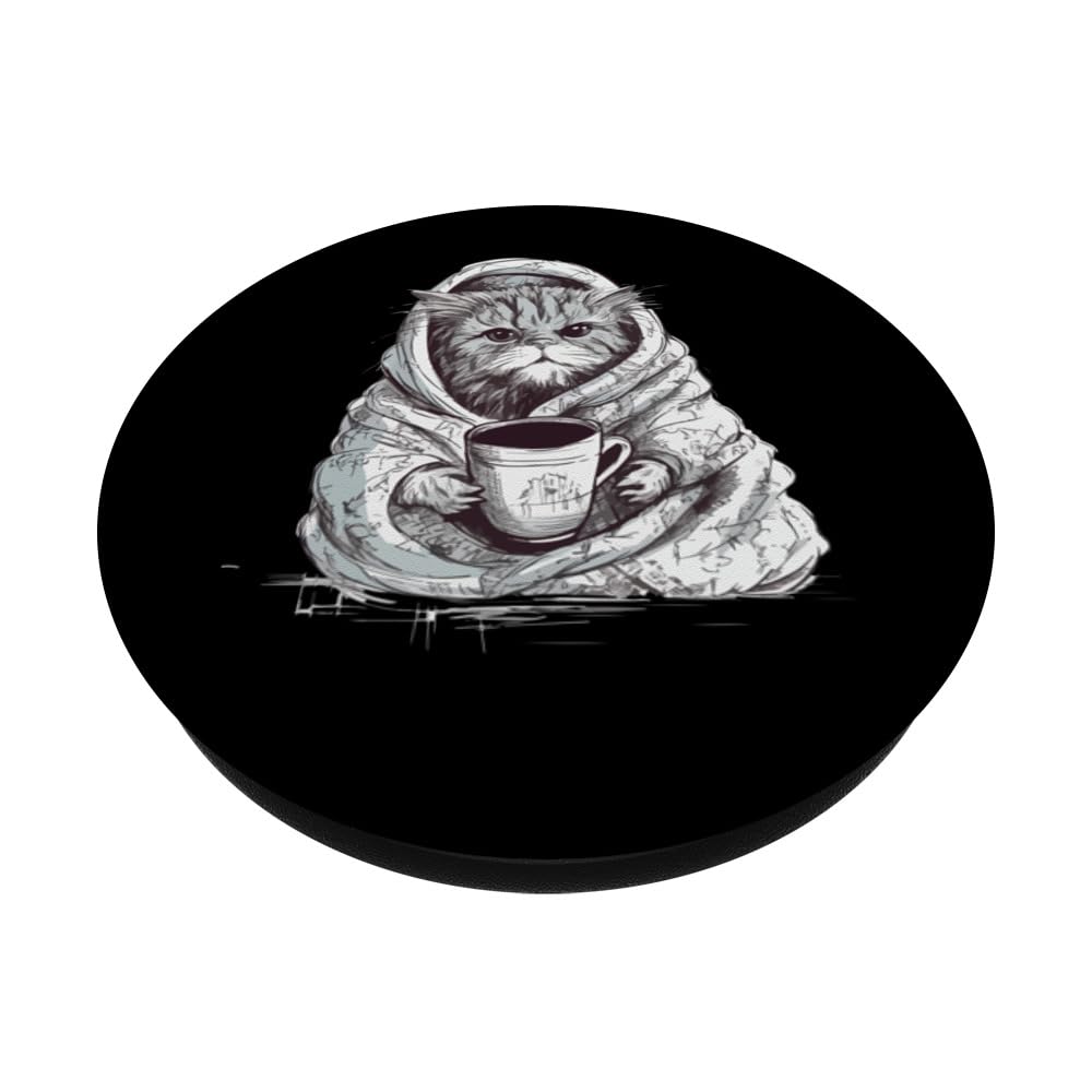 Funny Grumpy Coffee Cat Kitty Owner Gift for Girls Men Women PopSockets Swappable PopGrip, Black - Image 2