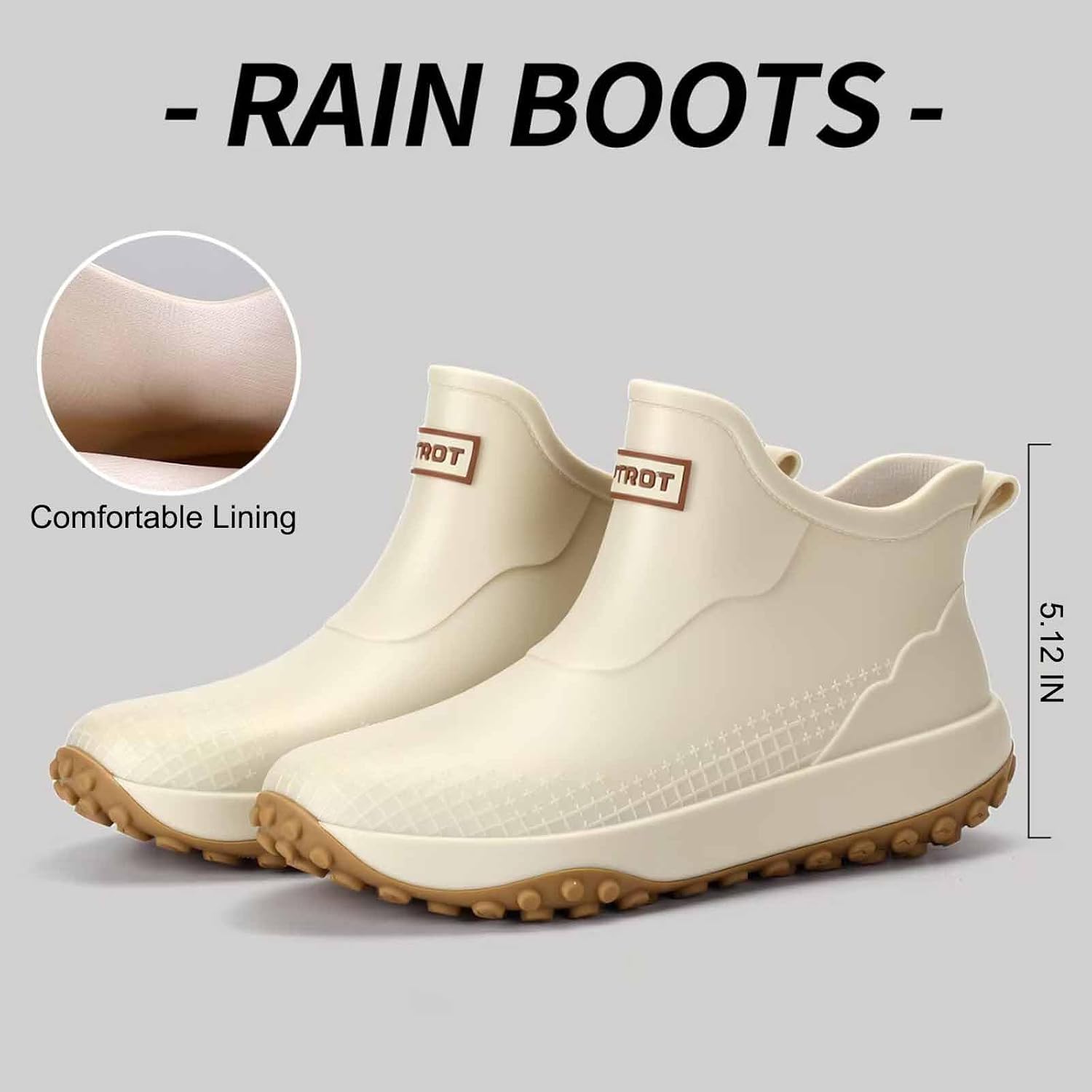 Men's Waterproof PVC Platform Rain Boots Non-Slip Comfortable Slip-On Ankle Shoes Lightweight Rubber Water Shoes for Commute Hiking Stream Tracing Gardening