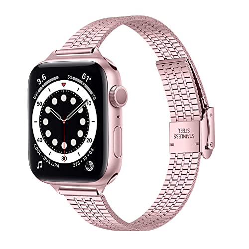 Watch Band Compatible with iWatch 42mm 44mm,KangPlus Metal Stainless Steel Replacements Strap with Link Remover Tool Fit for 5.5-7.9 inch Compatible with iWatch Series 6/5/4/3/2/1 42MM/44MM- Pink