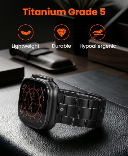 Image of Titanium Watch Band for Apple Watch Ultra 3 /2 /1 49mm & Series 11 /10 46mm, Grade 5 Titanium Apple Watch Band with Anti-Scratch DLC Coating, 22mm Premium Business Metal Strap for Men - CRNS03