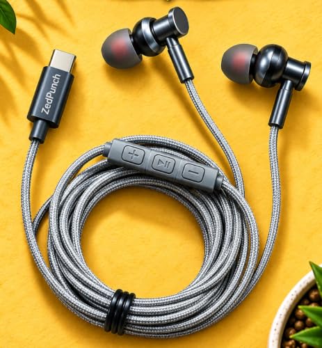 Image of Type C Wired in-Ear Earphones with Mic | 10mm Dynamic Driver | 3 Button Control | Magnetic Gaming Earbuds | HD Calling & Voice Assistant | Metal Build | Compatible with Android USB C Devices
