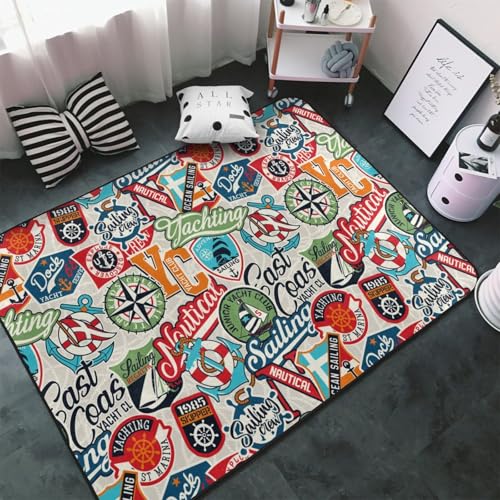 Alfombras de área para decoración de sala de estar, lindas alfombras náuticas antideslizantes, lavables de 3 x 5 para dormitorio, alfombra suave para interiores para dormitorio, sala de estar, 60 x 39