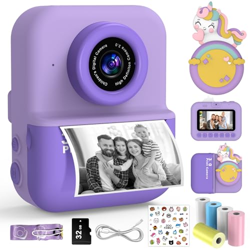 Macchina Fotografica Bambini Istantanea,3.0''Schermo HD 48MP Fotocamera Digitale Bambini con Scheda da 32 GB e 5 Rotoli di Carta da Stampa, Giocattolo Regalo Natale Bambino e Bambina 3-12 Anni（Purple）