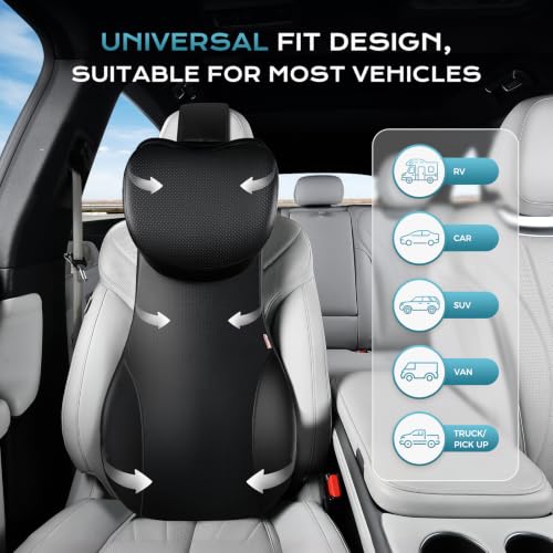 Image of Coverado 2-in-1 Lumbar Support with Car Headrest Pillow, Adjustable-Height Velcro Design Car Neck Support Pillow for Driving Seat, Ergonomic Memory Foam Car Back Support Pillow for Pain Relief, Black