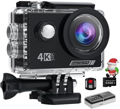 Action Cam TIMNUT 4K 60FPS - Fotocamera Subacquea 40M Con WiFi, Telecomando, 2 Batterie E SD 64GB - Per Sport Avventura