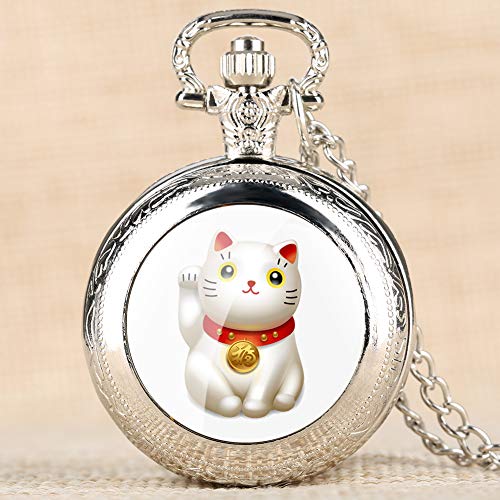 LIANXIAO - Fine Chain Black Pocket Watch for Men, Money Cat Exquisite Pattern Quartz Pocket Watch fo