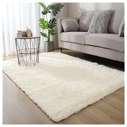 Hiser Rugs Tapis de Salon à Poils Longs Tapis de Sol Moelleux Shaggy Doux et Confortable Moderne Tapis Antidérapant Décoration Intérieure Tapis Moelleux pour Salon Chambre (Beige,40x60cm)