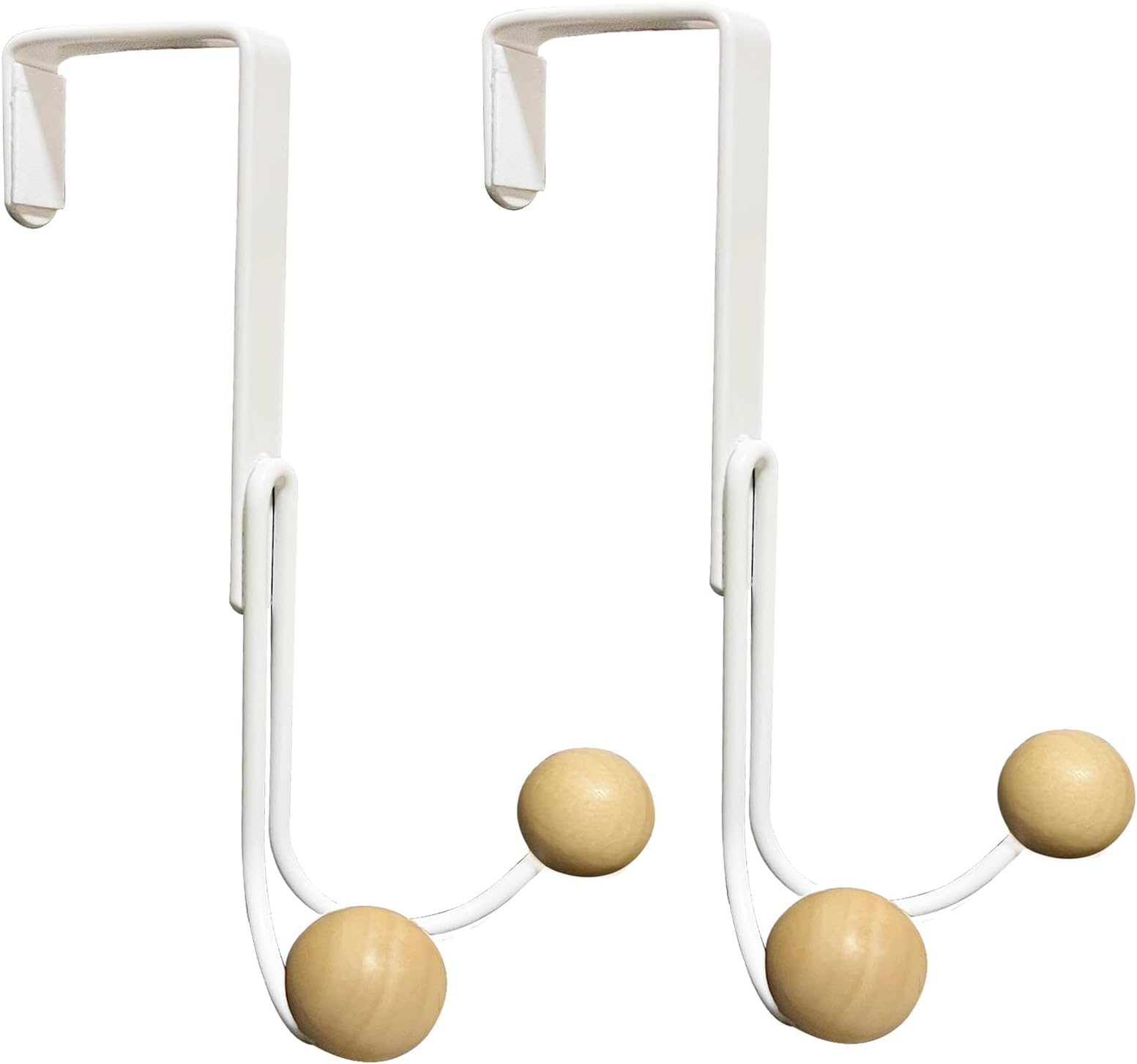 V-HOME 2-Pack Over The Door Hooks with 2 Hang Heads & Snug Fit Pads, Heavy Duty Hook for Hanging Coats, Hats, Robes, Towels - No Drill Hanger Organizer, White