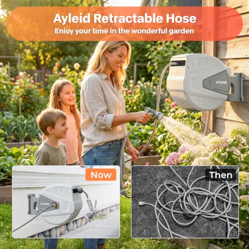 Image of Ayleid Retractable Rubber Hybrid Garden Hose Reel, 1 /2 inchx130ft Wall Mount