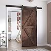 FREDBECK 36in x 84in Brown Barn Door with 6.6ft (79inch) Barn Door Hardware Track Kit and Handle Included, Double Surfaces,Simple Assembly is Required,K-Frame,Coffee