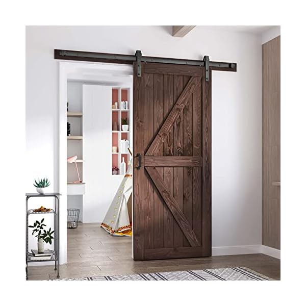 FREDBECK 36in x 84in Brown Barn Door with 6.6ft (79inch) Barn Door Hardware Track Kit and Handle Included, Double Surfaces,Simple Assembly is Required,K-Frame,Coffee
