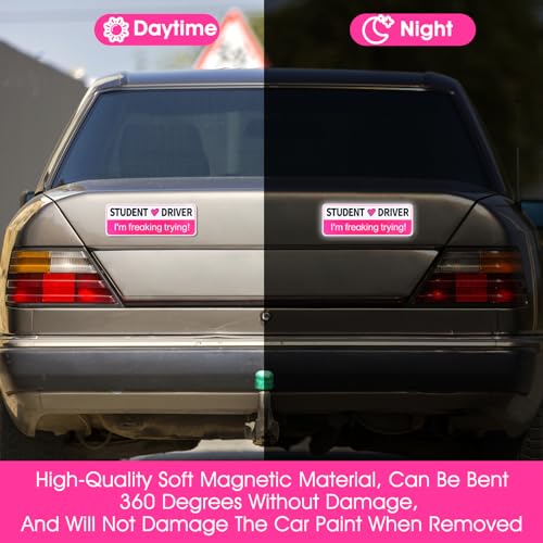 Image of JIEYAO 2Pcs Student Driver Magnet for Car, Removable Novice Driver Safety Attention Sign, I'm Freaking Trying! Magnetic Car Sticker Reflection Magnetic Bumper Stickers for New Student Learner Driver