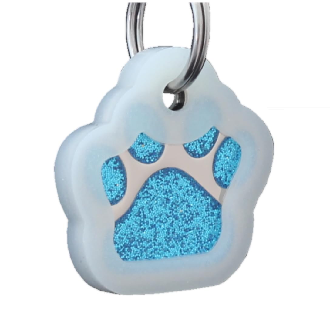 io tags Pet ID Tags, Personalized Dog Tags and Cat Tags, Custom Engraved, Easy to Read, Cute Glitter Paw Pet Tag (Glitter Turquoise Silencer)