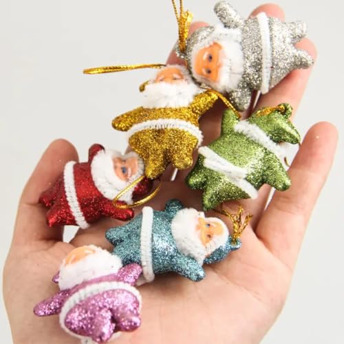 Image of 6Pc Glitter Santa Christmas Decoration Combo Pack | Items for Home & Office | Festive Hangings, Foam Ornaments | PoPo Toys