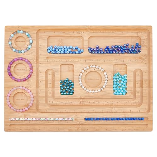 SUPERFINDINGS Tabla de cuentas de madera para pulsera con medidas para principiantes, diseño de cuentas de medición, bandeja de bambú, joyas para fabricación de pulseras