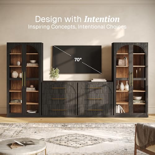 Image of BELLEZE Jagger 128 inch Wall Unit 4-Piece Modular TV Stand - Ebony