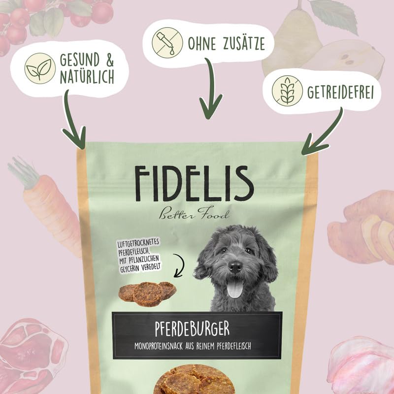 Fidelis - Premium Naturleckerlis für Hunde: Luftgetrocknete Hunde Leckerlis aus 100% natürlichen Rohstoffen - Pferdefleisch, Glycerin - 100 Gramm