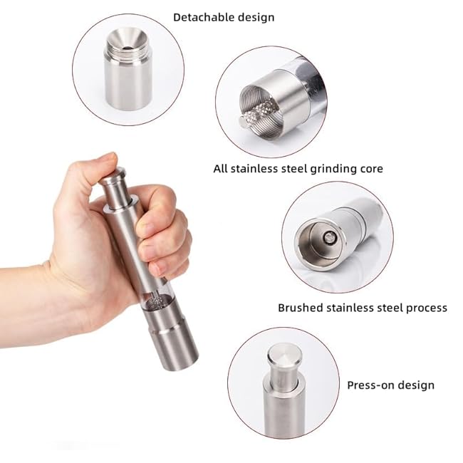 Thumb Pepper Grinder: Push Button Salt and Spices Pepper Fine Mill,Stainless Steel Salt and Pepper Grinder, Home, Camping, Cooking, Kitchen Gadgets