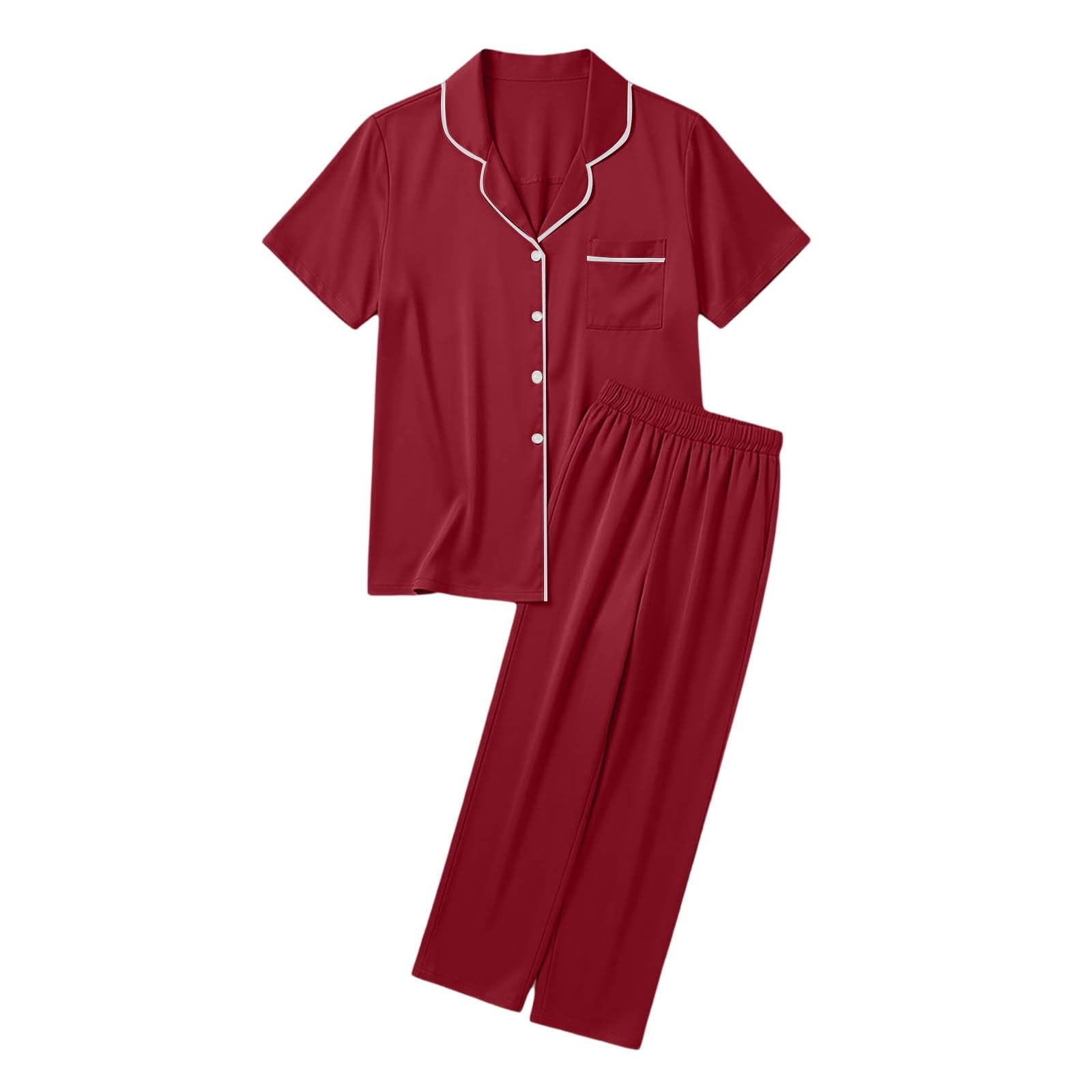 Completo a Due Pezzi con Maniche Corte e Bottoni, Morbido e Confortevole, con Pantaloni Lunghi per Un Sonno Accogliente.