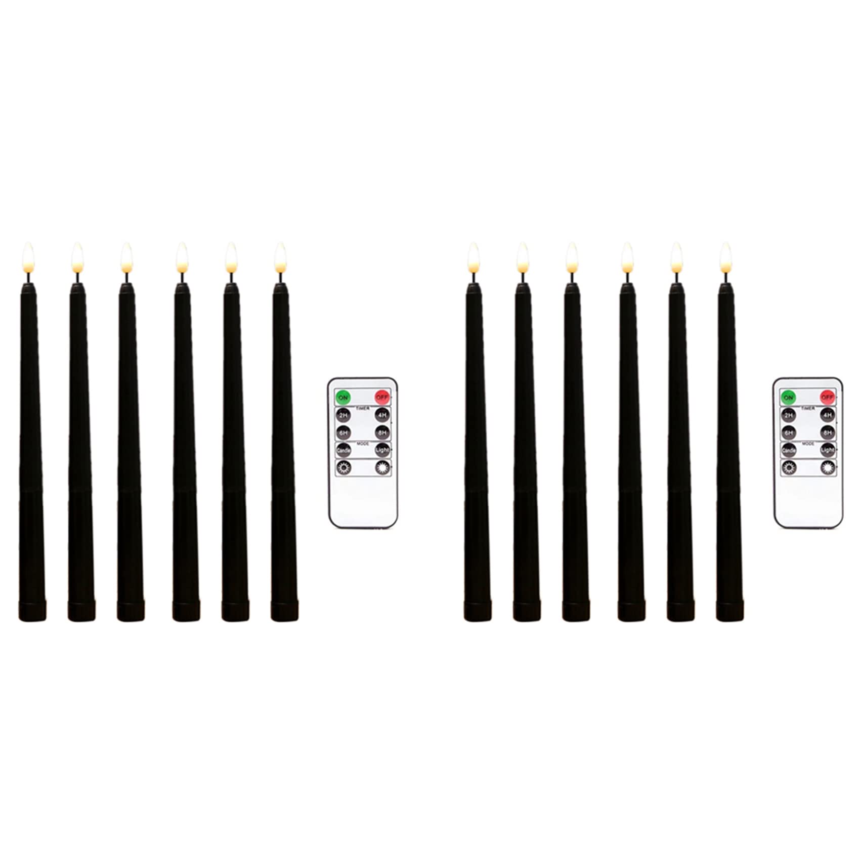 Hndhbfgrt 12Pcs Flameless Black Taper Candles Flickering with 10-Key Remote Timer, Operated LED Candlesticks Window Candles