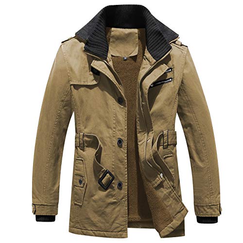 LABEYZON Men's Outdoor Casual Cotton Military Jacket Parka Tactical Winter Coats for Men with Belt?Khaki XL?