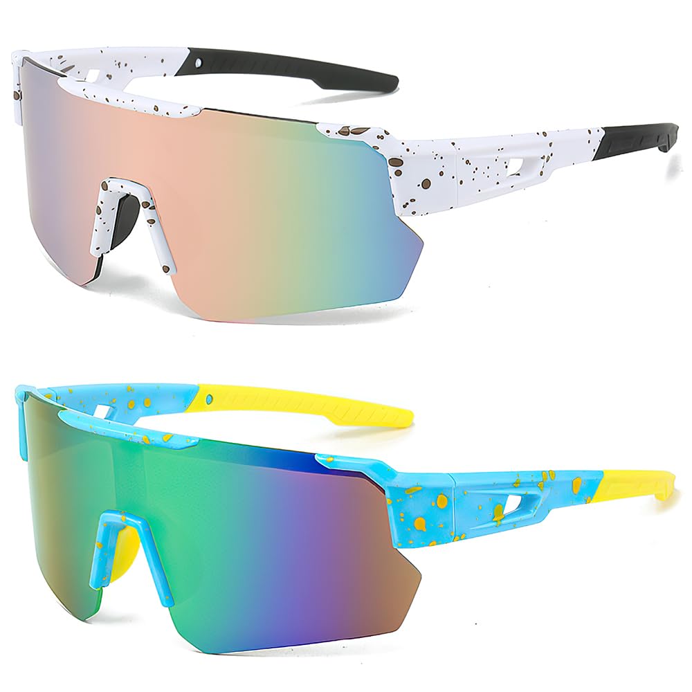 YANGUN Gafas Ciclismo Hombre, 2 PCS Gafas Polarizadas para Bicicleta, Gafas de Sol Deportivas, Gafas Running Hombre Mujer, UV400 Protección, Gafas de Bicicleta Cortaviento para Correr Escalar Camping