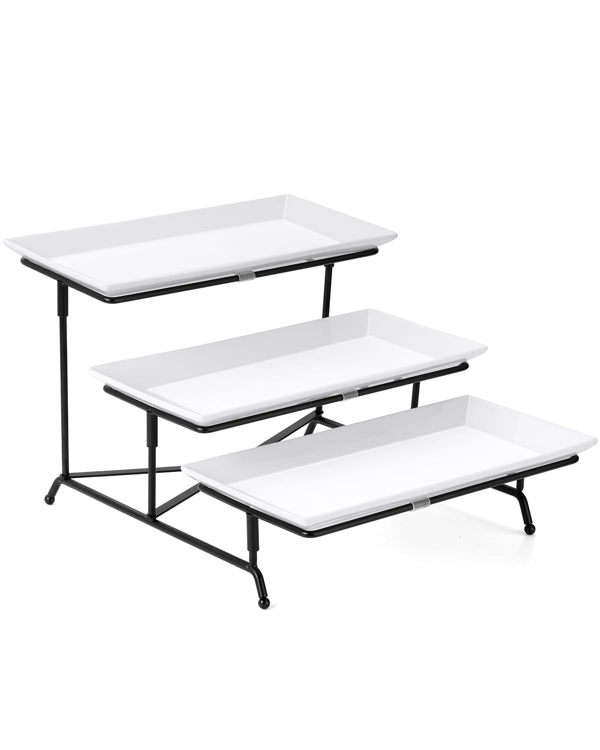Yedio 3 Tier Serving Trays for Party, Porcelain Serving Platters and Trays, 12 Inch Tiered Tray Stand, Fruit Tray, Trays for Serving Food, White Dessert Stand with Collapsible Sturdier Metal Rack