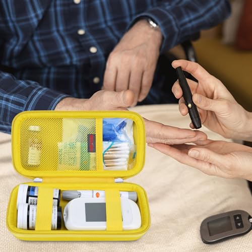 Image of Elonbo Diabetic Supplies Travel Case for Glucose Meter Diabetes Testing Kit | Portable Diabetes Testing Kit Storage Organizer Bag, Glucose Meter Insulin Pen Carrying Case for Test Strips Lancets, Yellow