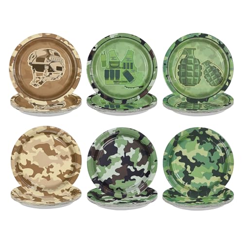 Image of 60Pcs Camo Army Birthday Party Paper Plates 7 Inch Disposable Heavy Duty Camo Military Dessert Plates Camouflage Military Decorations for Soldier Boys Men Army Hunting Birthday Party Supplies