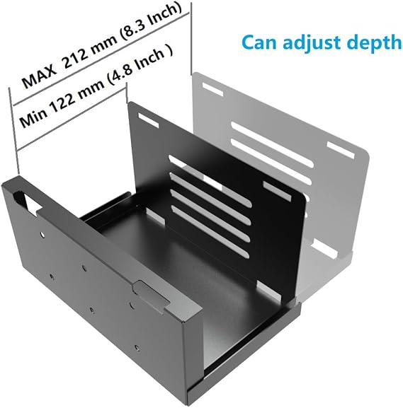 Wall Mount CPU Holder with Safety Straps- Metal 4.8-8.3 Wide | Computer Tower Mounting Bracket for Desktop PC, Adjustable Width , Black