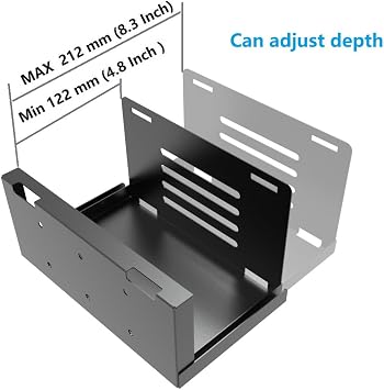 Wall Mount CPU Holder with Safety Straps- Metal 4.8-8.3 Wide | Computer Tower Mounting Bracket for Desktop PC, Adjustable Width , Black