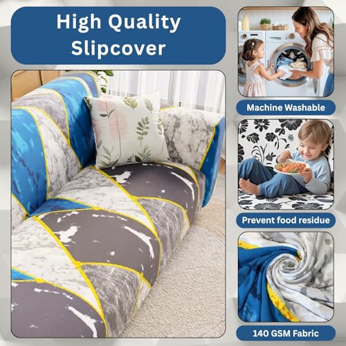 Image of Lukzer 3 Seater Sofa Cover - Colorful Marble | 360 Fully Covered Anti-Slip Washable Couch Cover Protecter | 140 GSM Stretch Fit Polyester + Spandex Slipcover (180-200cm /SC-033-03)