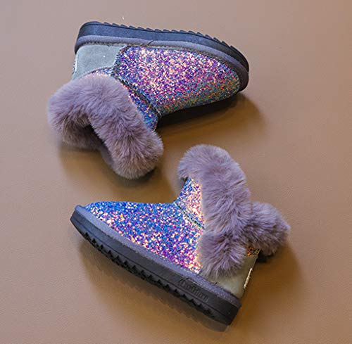 TangDao Toddler/Little/Big Girls Fur Lined Hiking Glitter Sequins Comfy Snow Boots Sparkly Waterproof Ankle Boots Booties Princess Warm Winter Shoes for Girls2