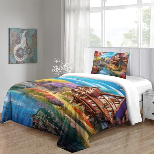 Housse de couette impression 3D montagne en microfibre résistante 135x200