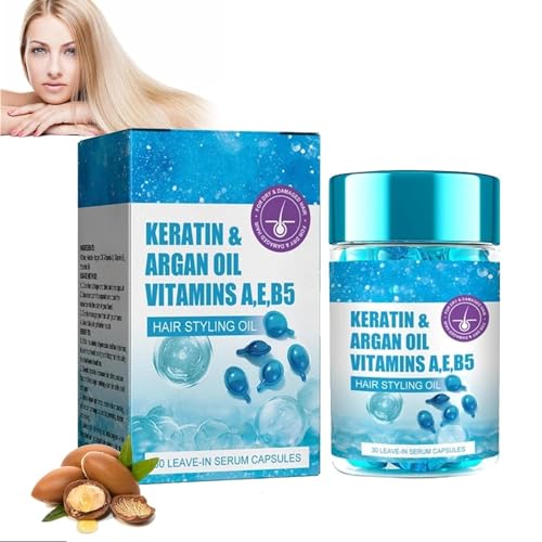 Hair Oil for Frizzy&Dry Hair, 30 Leave-in Serum Capsules, Keratin Hair Treatment&Moisturizing Hair Capsules with Avocado/Jojoba/Argan Oil, Anti Frizz no Rinse Conditioner with Vitamins A/C/E/B5 (1Pcs)