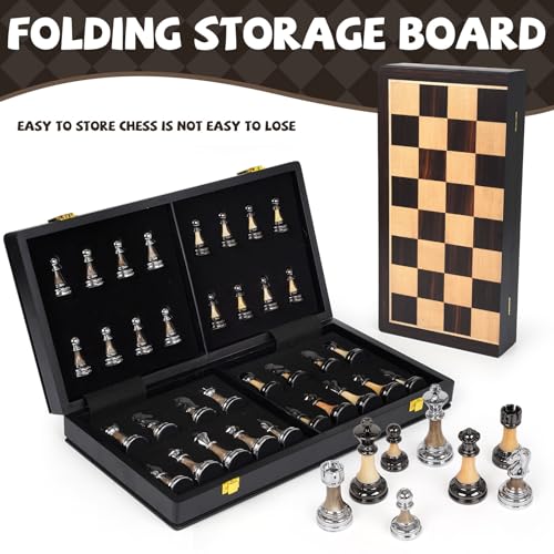 Luxury Large Metal & Acrylic Chess Set con tablero de madera 17" miniatura 4