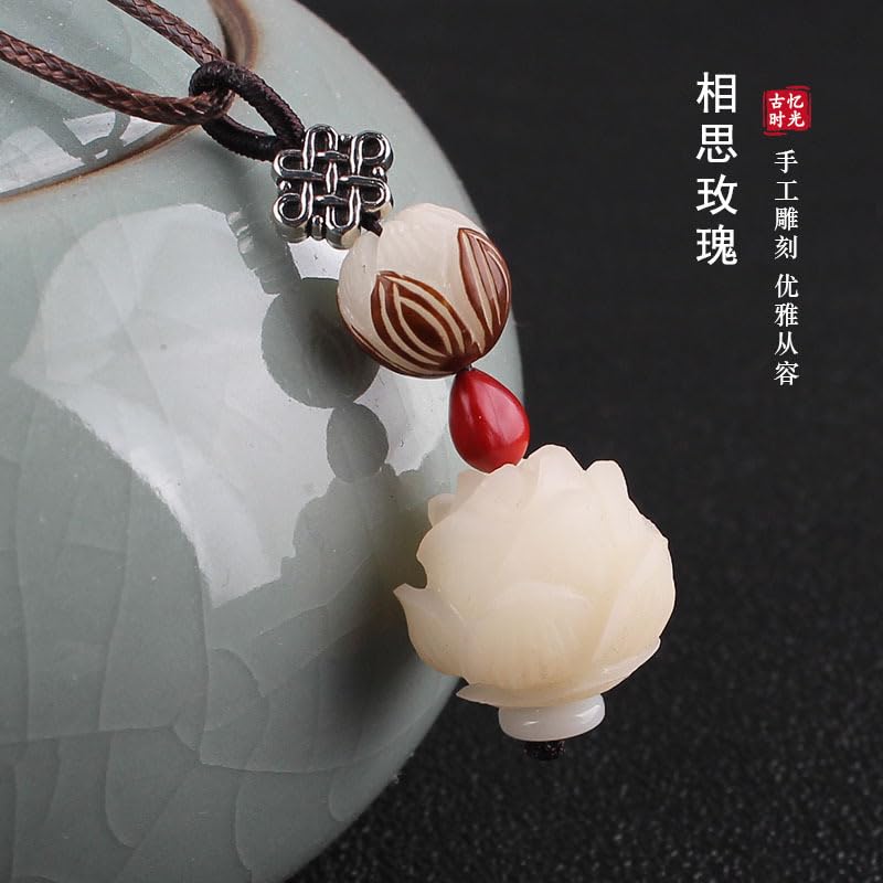 Collier en graines de Bodhi et rose d'acacia sculptée main de luxe - 2