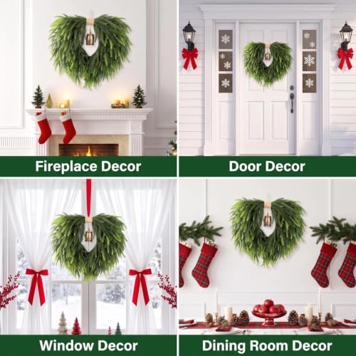 ZHWOSEE 24" Heart Artificial Norfolk Pine Wreath, Vintage Metal Bell Accent - image 3