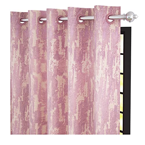 Image of Story@Home Bloom Collection Jacquard Lavish and Modern Rich Textured Solid 4 Piece Eyelet Ring top Window Curtain for Bedroom and Hall - 5 Feet, Textured Pink