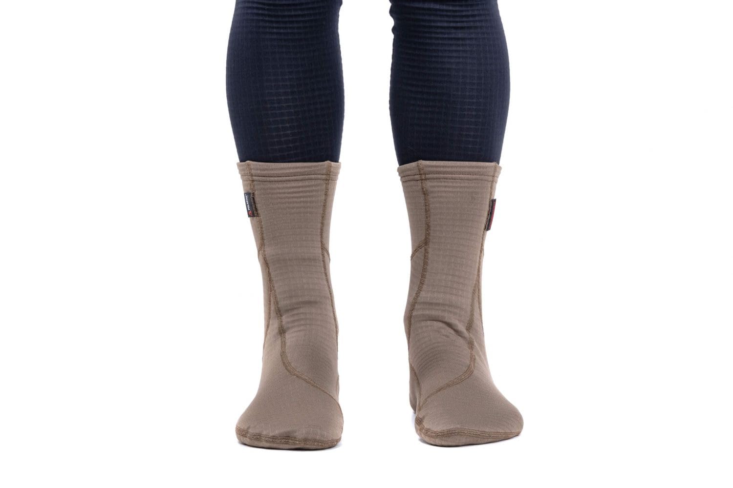 Fahrenheit Polartec Power Grid Tactical Boot Socks – Breathable Quick-Dry Thermal Socks for Hiking, Military & Outdoor (Large, Khaki)