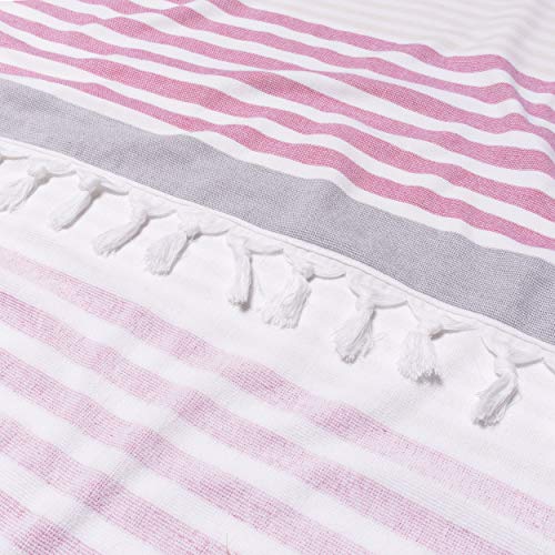 Superior Oversized Cotton Beach Towel For Adults And Kids, Quick Drying Towels For Pool, Spa, Resort, Hotel, Camping, Travel, Super Absorbent, Striped With Tassels, Meera Collection, Fuchsia #TOP6