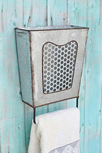 ShabbyDecor Galvanized Metal Rustic Wall Mounted Bathroom Storage Box with Towel Bar, Farmhouse Kitchen Utensil Holder