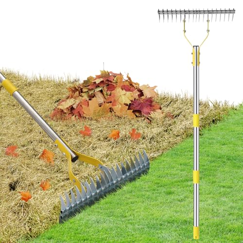 Vertikutierrechen Strohrechen, Laubrechen Rasenrechen Mit 150 cm Stiel Robuster Laubsammler, Mehrzweck-Rasenkamm Zum Jäten, Düngen Lawn Thatching Rake