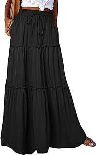 Womens Floral Print Boho Maxi Skirt Elastic High Waist Pleated Ruffle Fl...