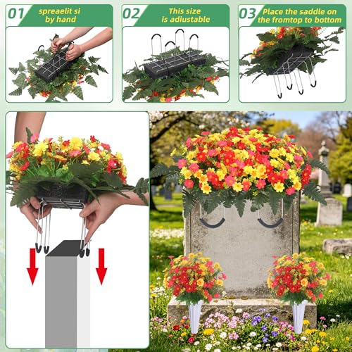 Lodou 3Pack Cemetery Flowers for Grave Large Cemetery Flowers Saddle Artificial Wildflowers Memorial Flowers with Vase Ground Stakes for Outdoors Grave Decorations by Lodou - Used condition - Image 7