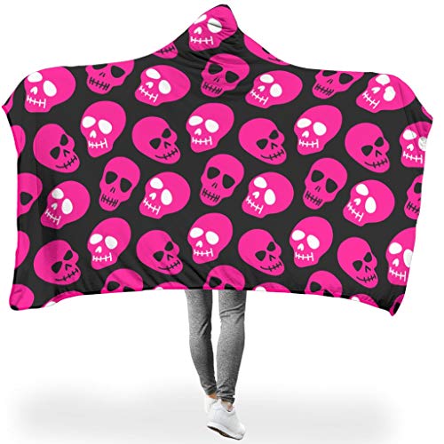 Calavera Schädel Rosa Schwarz schick leuchtende Farben tragbare Decken Sorgfältige Verarbeitung für Heimsofa in kalter Umgebung Eleganter