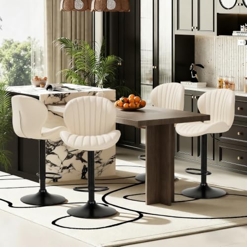 Image of MALOL Bar Stools Set of 4, Swivel Adjustable Height Leather Bar Chair,Beige