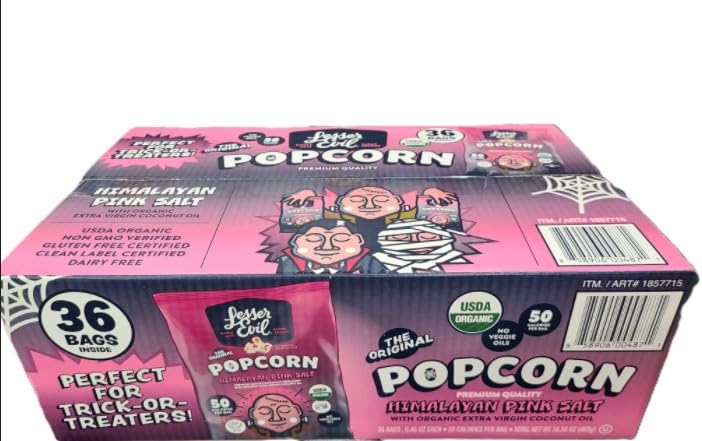 Lesser Evil Organic Popcorns with Himalayan Pink salt 36 Count